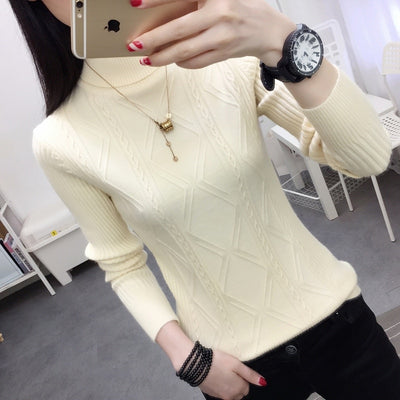 High necked sweater for women autumn and winter slim fit new versatile short Pullover
