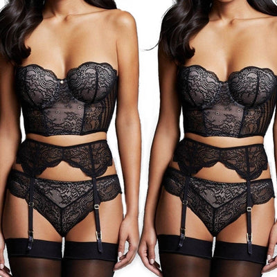 Lace Sexy Lingerie Porno Set Wireless Bra With Garter Belt Erotic Babydoll G-String Sexy Underwear For Women Costumes Plus Size - goldylify.com