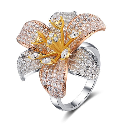 CMajor S925 Sterling Silver Jewelry European and American Style Fashion Temperament Exaggeration Daisy Flower7ACZ Ring for Women - goldylify.com