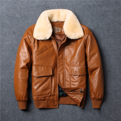 Street Mens Real Leather Jacket Wool Collar Detachable Sheepskin Pilot Outerwear High Quality Winter Warm Zip Casual Short Coat - goldylify.com