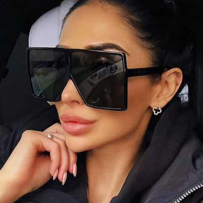 Square Sun glasses women black big frame designer sun glass Fashionable shades trendy unisex sunglasses