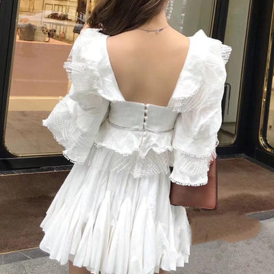 TWOTWINSTYLE Ruffle Lace Blouse Women White Shirt 2019 Autumn Sexy Ladies Square Neck Tops Puff Sleeve Korean Fashion Clothing - goldylify.com