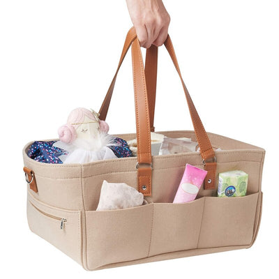 Baby Diaper Caddy Organizer & Changing Pad, Unisex Portable Storage Bin for Travel or Home, Eco-Friendly Felt Basket Bag with Cu - goldylify.com