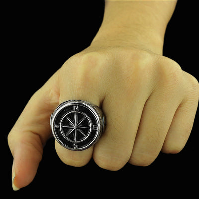 Vintage Silver Black Two Tone Compass Ring Men's Cool Punk Rock Viking Anchor Ring For Men Cothic Unique Biker Jewelry 2020 - goldylify.com