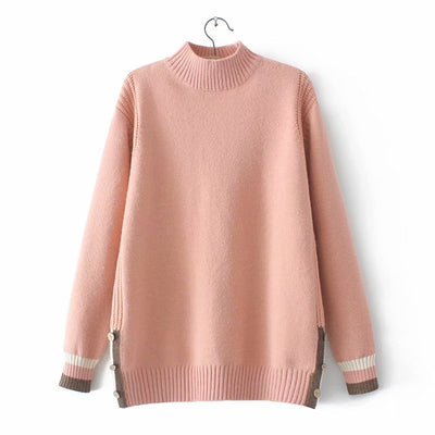 Women Clothing Sweater Plus Size 2021 Autumn Winter New Jumper Half High Collar Wooden Buttons On Both Sides Female Pullovers