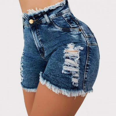 Sommer Shinny Jeans Shorts Weibliche Casual Tasche Löcher Denim Hosen Shorts Mode Licht Blau Hohe Taille Jeans Für Frauen D30