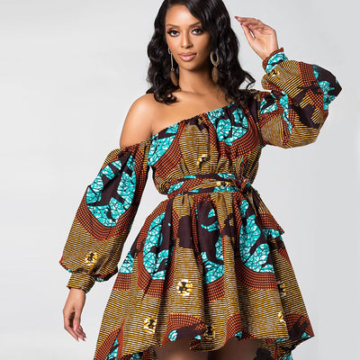 Amazon Supplier OMJ African kitenge dress designs print clothing Women casual evening plus size Sexy party Dresses