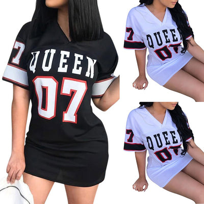 Bodycon Dress Short Mini Dresses Summer Women 2021 Letters Queen Printed Sexy V Neck  Casual Short