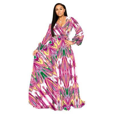 Beach Chiffon Long Dresses Women Clothing Plus Size Dresses 2021 Autumn Urban Casual Fashion Print Large Swing Dress
