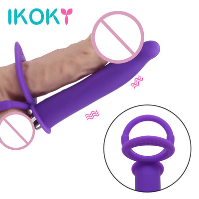 IKOKY Strap-on Dildo Vibrator Anal Butt Plug für Mann Double Penetration Vibrator Mit Ringe 10 Speed Silikon