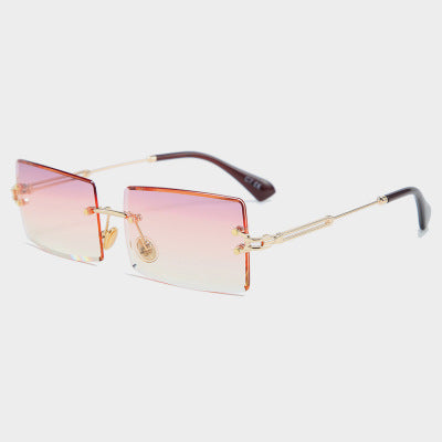 2022 Women's Pink Metal Small Rimless Rectangle Square Frames Shades Sun Glasses Sunglasses