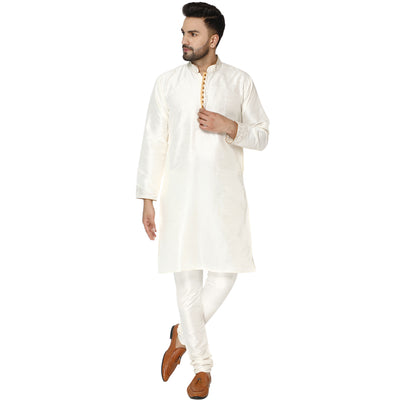 Latest 2020 Men's Tunic Art Silk Kurta Pajama Set Party Dress (Off-white)