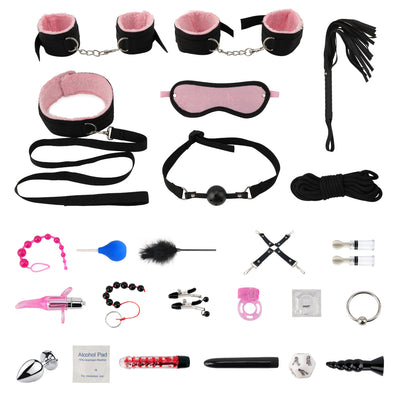 24 Pcs/set Sex Products Erotic Toys for Adults BDSM Sex Bondage Set Handcuffs Nipple Clamps Gag Whip Rope Sex Toys For Couples
