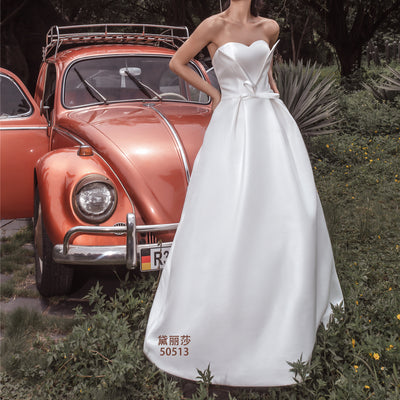 High-grade three-dimensional cut satin elegant wedding dress