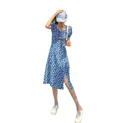 Blue Color Printed Casual Women Dress More Sizes In Stock Drop Shipping