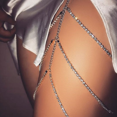 fashion jewelry with personalized nightclub body chain simple sexy rhinestone multi-layer leg chain girl