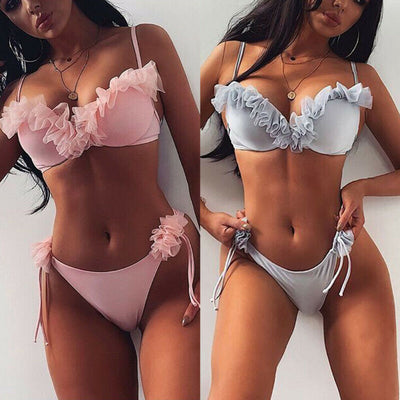 2020 Women's Sexy Bikini Set Two-Pieces Ruffles Push Up Padded Summer Bra Thong Bandage Swimsuit Swimwear Bathing Suit Beachwear - goldylify.com