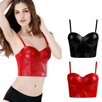 Women Leather Corset Top Crop Bustier Gothic Bra Push Up Bodice Sexy Lingerie Corselet Party