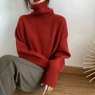 Turtleneck Cashmere Sweater Women Korean Style Oversized Knitted Pullovers Autumn Winter Casual