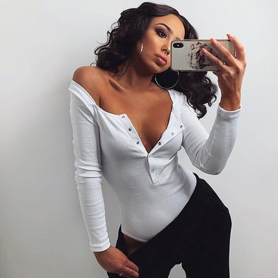Ribbed Knitted Buttons Bodysuits Women Jumpsuits Long Sleeve Bodycon Sexy Streetwear 2020