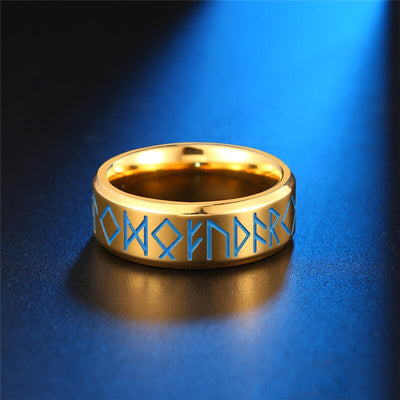 New Viking Letter Punk Rings New Stainless Steel Luminous Rings Glow In the Dark Mens Ring Fashion Gold Black Ring Dropshipping - goldylify.com