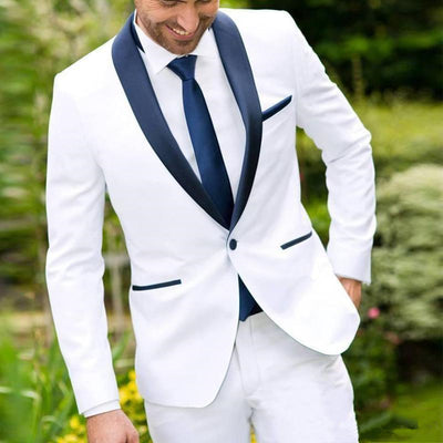 2020 White Mens Suit with Black Shawl Lapel Groomsman Suit Blazer+Pants Custom Made Groom Tuxedo Best Man Suit for Wedding - goldylify.com