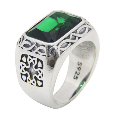 Size 6-12 Punk 925 Sterling Silver Green Eye Ring S925 Fashion Jewelry Green Stone Cross Silver Ring - goldylify.com