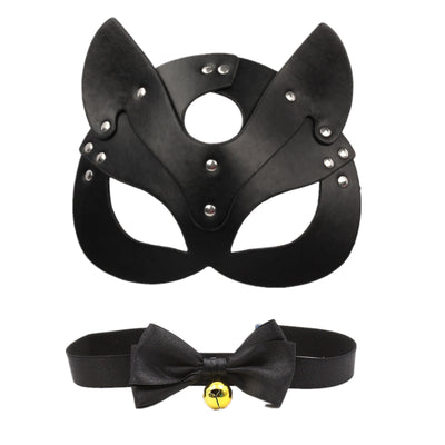 Sex Produkt Für Frauen Schwarz Leder Augen Maske und Kragen Aushöhlen Halloween Cosplay Sex Maske Augenbinde Blinder Bdsm Spielzeug