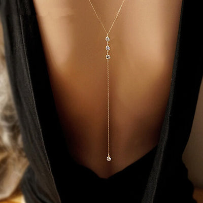 Back Drop Chain Necklaces For Women Elegant Long Crystal Wedding Accessories Backless Chain Beach Jewelry