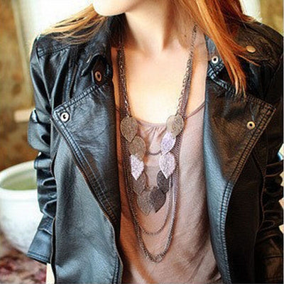 1 Pc Long Multi-Layer Sweater Necklace Vintage Bohemian Pendant Chain Acrylic Neckace Jewelry For Women Stray Leaves Necklace