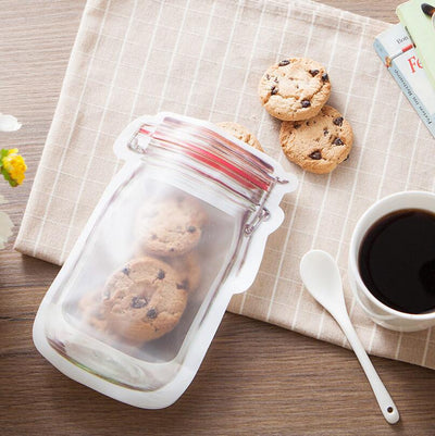 Safe Zippers Storage Bags Plastic Mason Jar Shaped Food Container Resuable Eco Friendly Snacks Bag LX5022 - goldylify.com