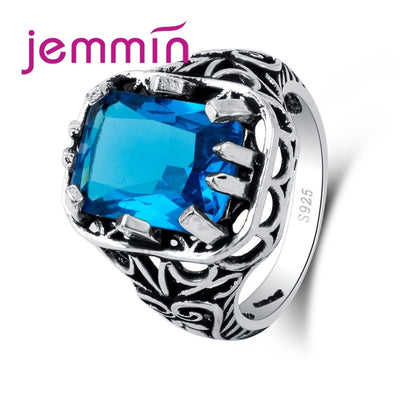 Vintage Retro Punk Rock Claw with Big Blue Zircon Stone CZ 925 Sterling Silver Ring Women Female Mens Ring Jewelry Gift - goldylify.com