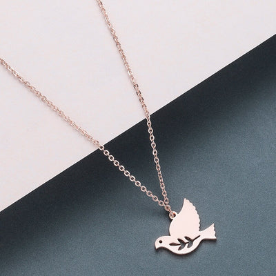 Peace Dove Bird Pendant Necklace Stainless Steel Jewelry Long Necklace Olive Branch Leaf Necklace Women Accessories