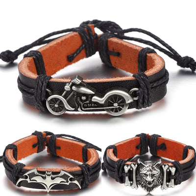 Vintage Motorcycle Batman Leather Bracelet For Men and Women Handmade Weave Rope Charm Wristband Jewelry Accessories Friend Gift - goldylify.com