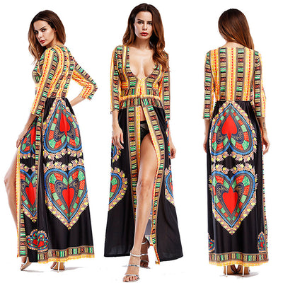 Latest African Kitenge Dress Designs Summer Sexy Long Sleeve Women Maxi Dress
