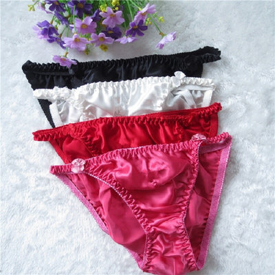 4pcs Color Random 100% Pure Silk Women's Sexy Bikini Panties Comfort Breathable Underwear Lingerie M L Hot SYT9203 - goldylify.com