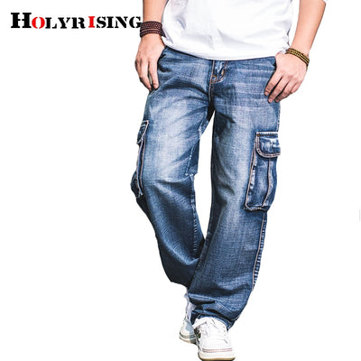 Holyrising Men Jeans Pants Casual Cotton Denim Trousers Multi Pocket Cargo Jeans Men New Fashion Denim Pants Big size 18665-5 - goldylify.com