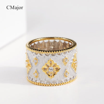 CMajor S925 Sterling Silver Jewelry Vintage Palace Hollow Snow Fashion Minimalist Two-tone Rings Gift For Women - goldylify.com