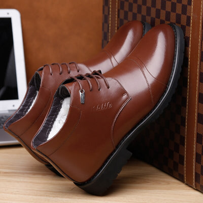 Men'S Dress Shoes Business Classic Leather Boots Winter Warm With Velvet Male Leather Shoes Men'S Fashion Wedding Shoes