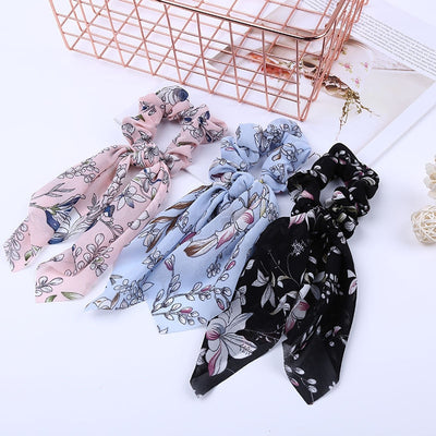 New Autumn Women Hair Ring Print Bowknot Streamers Scrunchies Ponytail Holder Hairbands Elastic Hair Bands Ties for Women Girls - goldylify.com