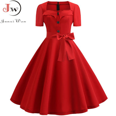 Women Summer Dress 2019 Elegant Retro Vintage 50s 60s Robe Rockabilly Swing Pinup Dresses Casual Plus Size Red Party Vestidos - goldylify.com