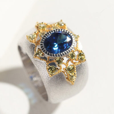 CMajor Pure Silver Jewelry Blue Stone Vintage Ethnic Personality Rings For Women - goldylify.com