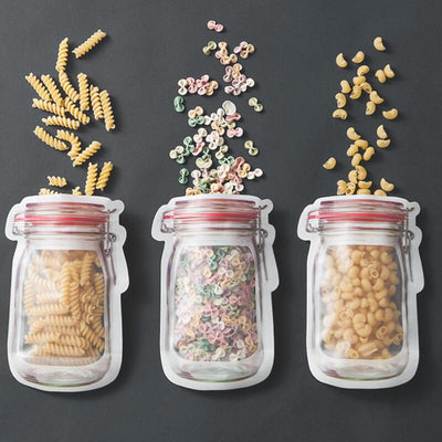 Mason Jar Shaped Food Container Plastic Safe Zippers Storage Bags Reusable Eco Friendly Snacks Bag LX6373 - goldylify.com
