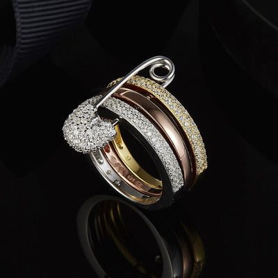 [MeiBaPJ]Real 925 Sterling Silver Fashion Pin Ring for Women 3 Colors with AAA High Quality Stones Party Fine Jewelry - goldylify.com
