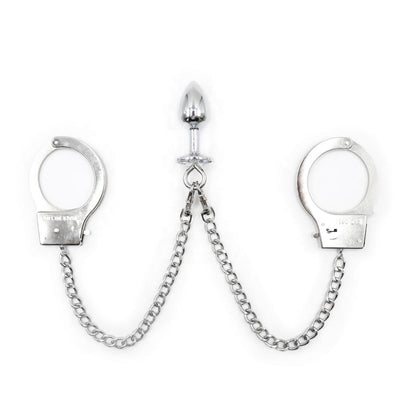 2019 Latest Design BDSM Sex Body Restraint Fetish Chain Link Detachable Metal Wrist Hand Cuff Restraint and Anal Plug Combo