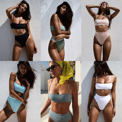 ZTVitality Sexy Bikinis Solid Push Up Bikini 2020 Hot Sale Padded Bra Straps High Waist Swimsuit Female Swimwear Women Biquini - goldylify.com