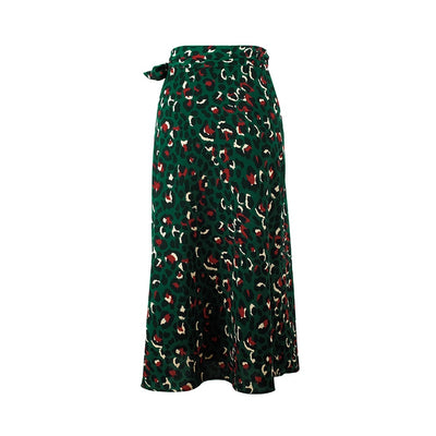 OOTN Vintage Leopard Print Long Skirts Women High Waist Midi Skirt Bow Tie 2019 Summer Sexy Split Wrap Skirt Ladies Green Beach - goldylify.com
