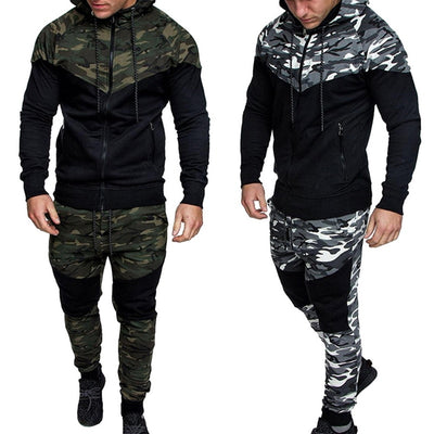 Laamei Men Causal Camouflage Print sets Camo Jacket+Pants 2Pc Tracksuit Sportwear Hoodies Sweatshirt &Pant Suit Plus Size - goldylify.com