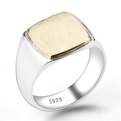 Men Ring 925 Sterling Silver Women Golden Square Rectangle Brushed Surface Simple Elegant Ring for Lovers Couples Jewelry - goldylify.com