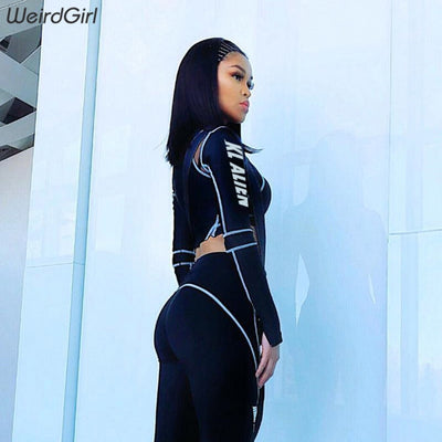 weirdgirl Two Piece Set 2018 women Tracksuit casual Fitness Fashion Slim Sexy High Waist full sleeve full length o-neck letter - goldylify.com